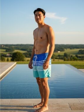 chubbies Blue & Teal Striped Swim Trunks